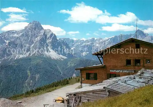 AK / Ansichtskarte Sexten_Sesto_Suedtirol Hahnspielhuette mit Dreischusterspitze Sexten_Sesto_Suedtirol