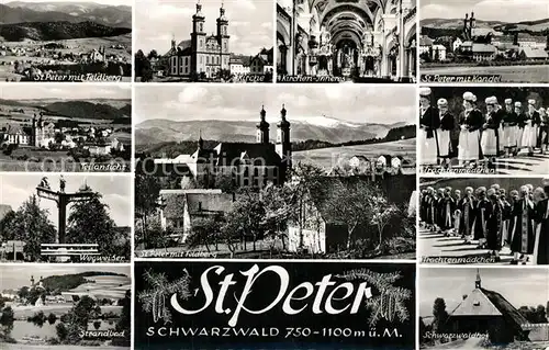 AK / Ansichtskarte St_Peter_Schwarzwald Panorama Kirche Inneres Kandel Wegweiser Strandbad Feldberg Trachtenmaedchen Schwarzwaldhof St_Peter_Schwarzwald