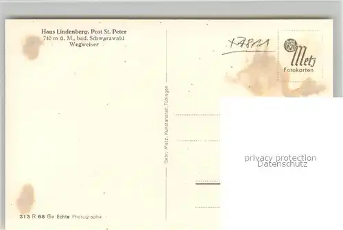 AK / Ansichtskarte St_Peter_Schwarzwald Haus Lindenberg Wegweiser St_Peter_Schwarzwald