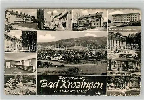 AK / Ansichtskarte Bad_Krozingen Park Sanatorium Hauptstr Theresien Krankenhaus und Kursanatorium Trinkhalle Panorama Konzert Kurpark Cafe Restaurant im Kurpark Bad_Krozingen