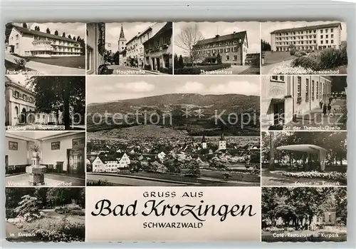 AK / Ansichtskarte Bad_Krozingen Park Sanatorium Hauptstr Theresien Krankenhaus und Kursanatorium Trinkhalle Panorama Konzert Kurpark Cafe Restaurant im Kurpark Bad_Krozingen