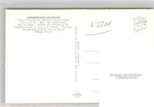 AK / Ansichtskarte Waldkirch_Breisgau Berggasthaus Kandel Restaurant Waldkirch Breisgau