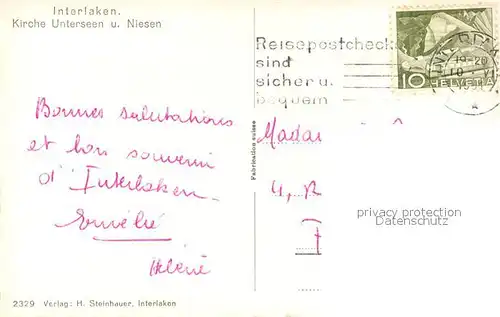 AK / Ansichtskarte Interlaken_BE Kirche Unterseen Niesen Interlaken_BE
