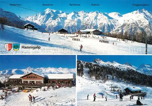 AK / Ansichtskarte Graechen_VS Hannigalp Skigebiet Restaurant Winterpanorama Graechen_VS