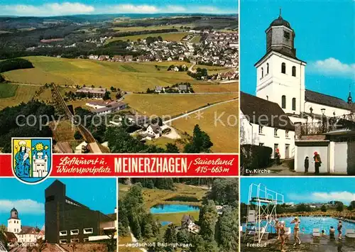 AK / Ansichtskarte Meinerzhagen Panorama Kirchen Freibad Jagdschloss Badinghagen  Meinerzhagen