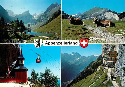 AK / Ansichtskarte Seealpsee Wildkirchli Ebenalpbahn Saentis Schaefler Aescher Altmann Seealpsee