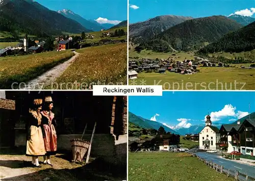 AK / Ansichtskarte Reckingen_Goms Panoramn Trachten Kirche Reckingen Goms