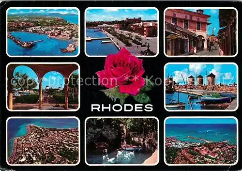 AK / Ansichtskarte Rhodes_Rhodos_Greece Fliegeraufnahme Hafen Windmuehlen Rhodes_Rhodos_Greece