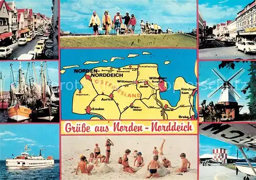 AK / Ansichtskarte Norden_Norddeich_Ostfriesland Stadtansicht Muehle Bootshafen Duenenweg  Norden_Norddeich