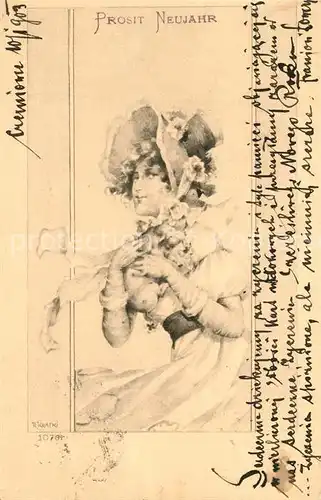 AK / Ansichtskarte Neujahr Kuenstlerkarte R. Kratki Frau Hutmode Neujahr