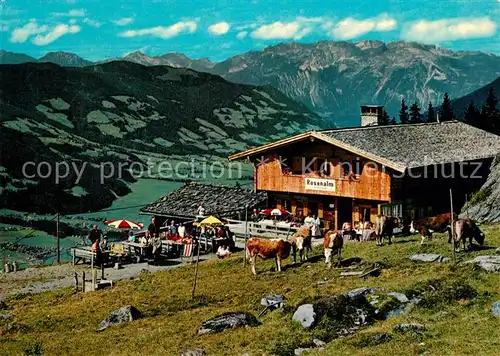 AK / Ansichtskarte Zell_Ziller_Tirol Jausenstation Rosenalm Berghuette Almvieh Kuehe Fernsicht Alpenpanorama Zell_Ziller_Tirol