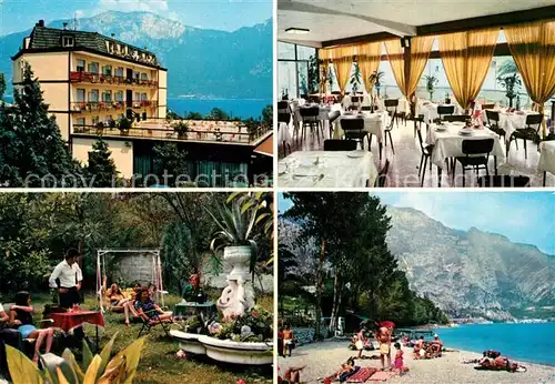 AK / Ansichtskarte Limone_sul_Garda Hotel Berna Restaurant Garten Badestrand Gardasee Limone_sul_Garda