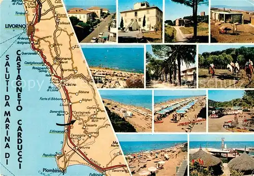 AK / Ansichtskarte Marina_di_Castagneto Carta Automobilistica Strassenkarte Landkarte Teilansichten Strand Hotels Reiten Marina_di_Castagneto