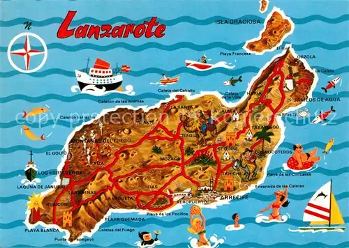 AK / Ansichtskarte Lanzarote_Kanarische Inseln Landkarte Lanzarote