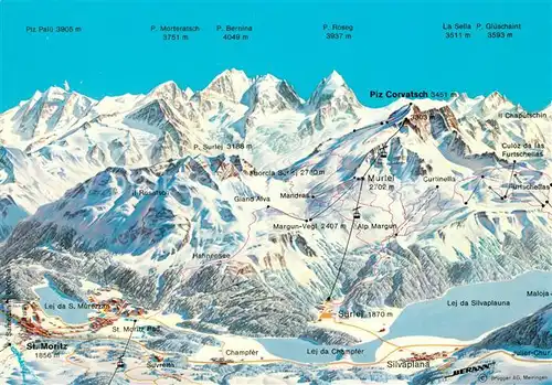 AK / Ansichtskarte Oberengadin_GR uebersichtskarte Wintersportgebiet Alpen Oberengadin GR