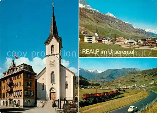 AK / Ansichtskarte Realp Kirche Panorama Bahn Realp