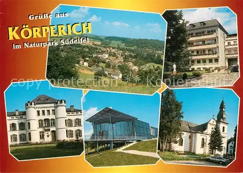 AK / Ansichtskarte Koerperich_Eifel Panorama Schloss Kirche Campingplatz Koerperich Eifel