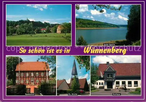 AK / Ansichtskarte Wuennenberg Panorama Aatal Sperre Spakenhof Ev Kirche Kurhaus Wuennenberg