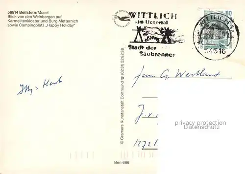 AK / Ansichtskarte Beilstein_Mosel Karmelitenkloster und Burg Metternich mit Campingplatz Happy Holiday Beilstein_Mosel