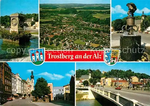 AK / Ansichtskarte Trostberg Fliegeraufnahme Brunnen Strassenpartie Bruecke Trostberg