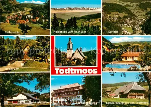 AK / Ansichtskarte Todtmoos Teilansicht Alpen Fliegeraufnahme Kurpark Kirche Schwimmbad Wehrstalhalle Hotel Loewen Schwarzwaldhaus Todtmoos