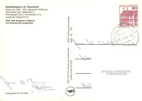 AK / Ansichtskarte Sorpetalsperre Fliegeraufnahme Sorpetalsperre