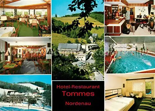 AK / Ansichtskarte Nordenau Hotel Restaurant Tommes Gastraeume Rezeption Hallenbad Zimmer Nordenau