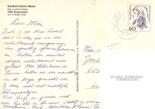 AK / Ansichtskarte Simonswald Gasthof Gruener Baum Simonswald