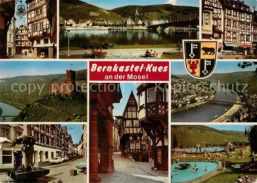 AK / Ansichtskarte Bernkastel Kues Fachwerkhaeuser Moselpartien Brunnen Gasse Schwimmbad Bernkastel Kues