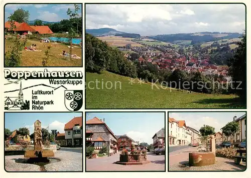 AK / Ansichtskarte Poppenhausen_Rhoen Panorama Brunnen Dorfmotive Poppenhausen Rhoen