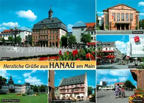 AK / Ansichtskarte Hanau_Main Rathaus Stadthalle Schloss Philippsruh Goldschmiedehaus Marktplatz Hanau_Main