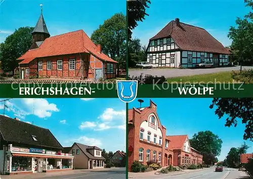 AK / Ansichtskarte Erichshagen Woelpe Kirche Fachwerkhaus Stadtpanorama Erichshagen