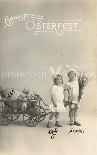 AK / Ansichtskarte Ostern_Easter_Paques Kinder Ostereier Weidenkaetzchen Ostern_Easter_Paques