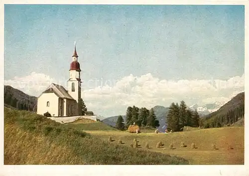 AK / Ansichtskarte Obernberg_Brenner Landschaftspanorama Kirche Alpen Kuenstlerkarte Obernberg Brenner