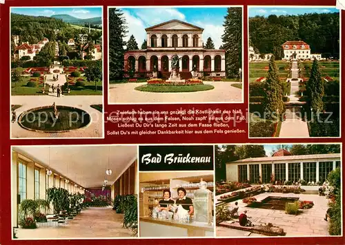 AK / Ansichtskarte Bad_Brueckenau Blick vom Fuerstenhof Kursaal Wandelhalle Brunnenmaedchen Wandelhalle Bad_Brueckenau