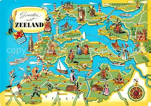 AK / Ansichtskarte Zeeland_Niederlande Landkarte der Region Zeeland_Niederlande