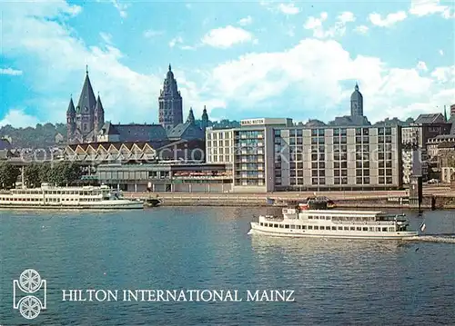 AK / Ansichtskarte Mainz_Rhein Hilton International Hotel Fahrgastschiff Mainz Rhein