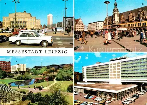 AK / Ansichtskarte Leipzig Opernhaus Karl Marx Platz Altes Rathaus Alte Waage Markt Schwanenteich Interhotel Stadt Leipzig Messestadt Leipzig