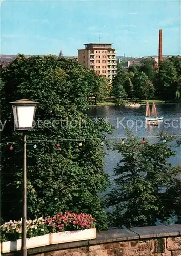 AK / Ansichtskarte Karl Marx Stadt Schlossteich mit Hochhaus Karl Marx Stadt