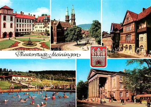 AK / Ansichtskarte Meiningen_Thueringen Schloss Stadtkirche Henneberger Haus Schwimmbad Theater Meiningen Thueringen