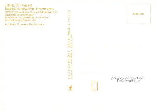 AK / Ansichtskarte Joessnitz FDGB Erholungsheim Gaststaette Pfaffenmuehle Ferienheim Polytechnische Oberschule Joessnitz