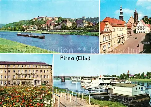 AK / Ansichtskarte Pirna Teilansicht mit Elbe Markt Rathaus Hotel Schwarzer Adler Dampferanlegestelle Pirna