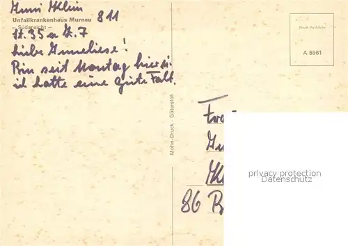 AK / Ansichtskarte Murnau_Staffelsee Unfallkrankenhaus Suedansicht Murnau_Staffelsee