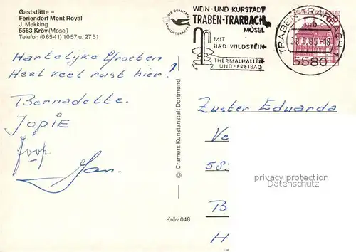 AK / Ansichtskarte Kroev_Mosel AEGON Feriendorf Mont Royal Details Kroev_Mosel