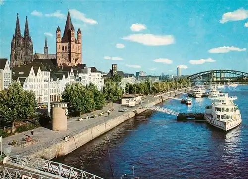 AK / Ansichtskarte Koeln_Rhein Rheinufer Dampferanlegestellen Dom St Martinskirche Hohenzollernbruecke Koeln_Rhein