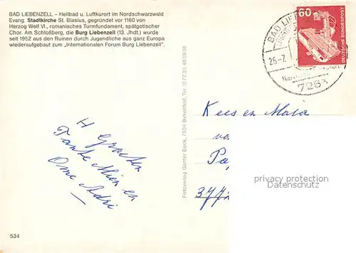 AK / Ansichtskarte Bad_Liebenzell Ev Stadtkirche mit Burg Liebenzell Bad_Liebenzell