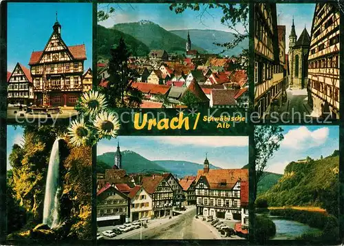 AK / Ansichtskarte Urach_Bad Marktplatz Ortsansicht Fachwerk Wasserfall Rathaus Urach_Bad