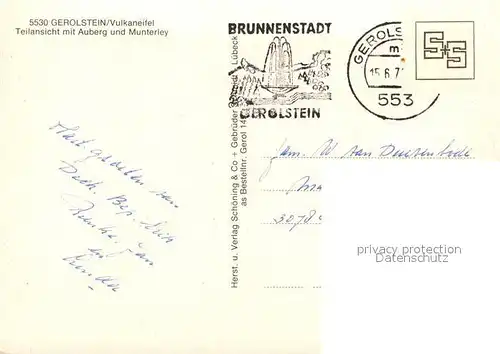 AK / Ansichtskarte Gerolstein Teilansicht mit Auberg und Munterley Gerolstein