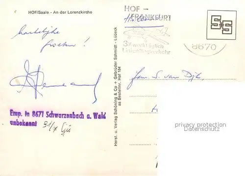 AK / Ansichtskarte Hof_Saale An der Lorenzkirche Hof_Saale