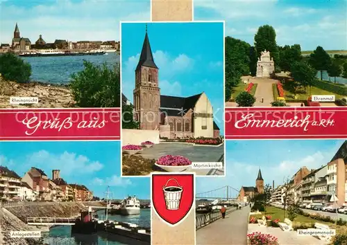 AK / Ansichtskarte Emmerich_Rhein Rheinansicht Martinikirche Ehrenmal Anlegestellen Rheinpromenade Emmerich Rhein